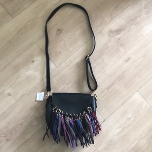 Black Crossbody Bag with Colorful Fringes